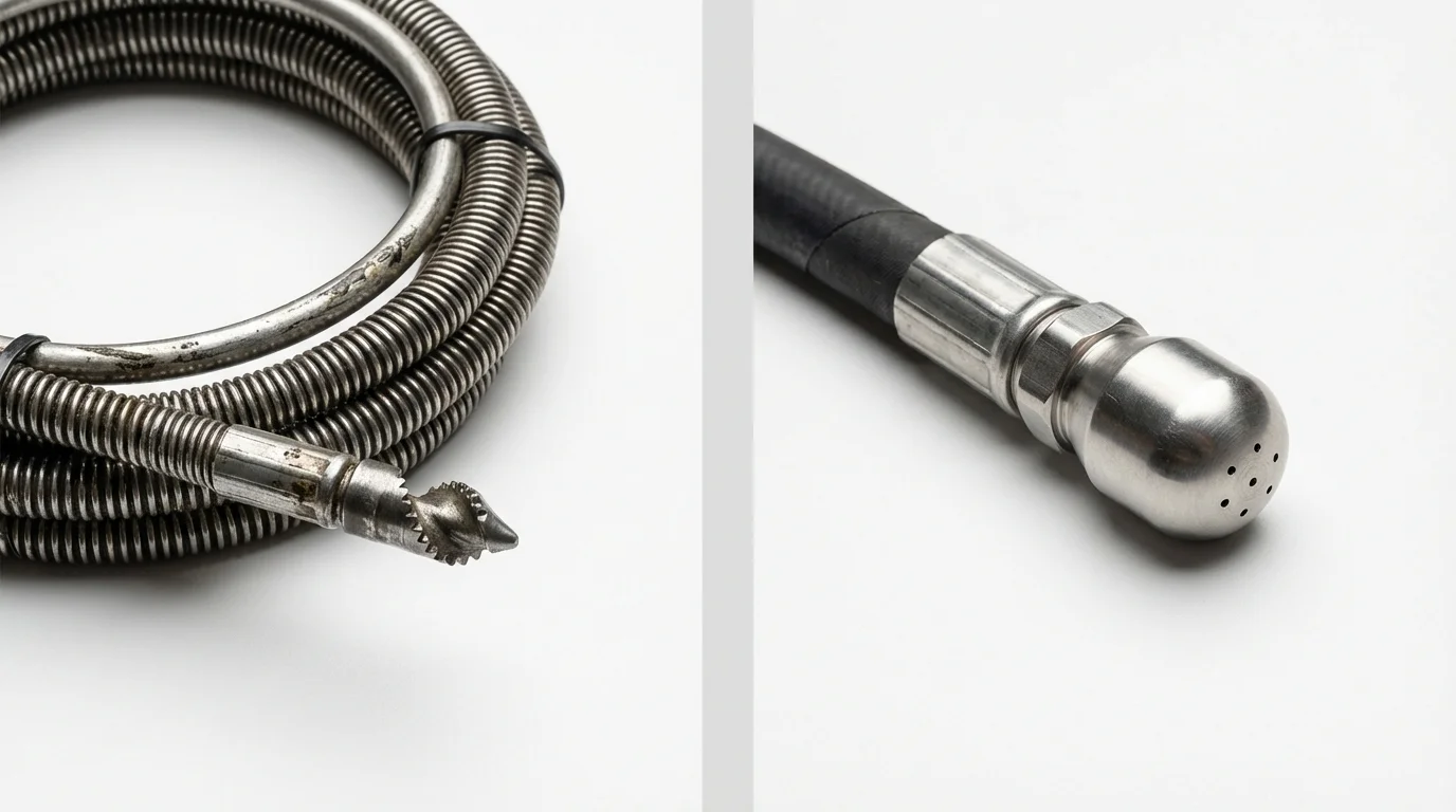 Drain snake cable and hydro jetting nozzle used for drain cleaning in Bartlesville, OK