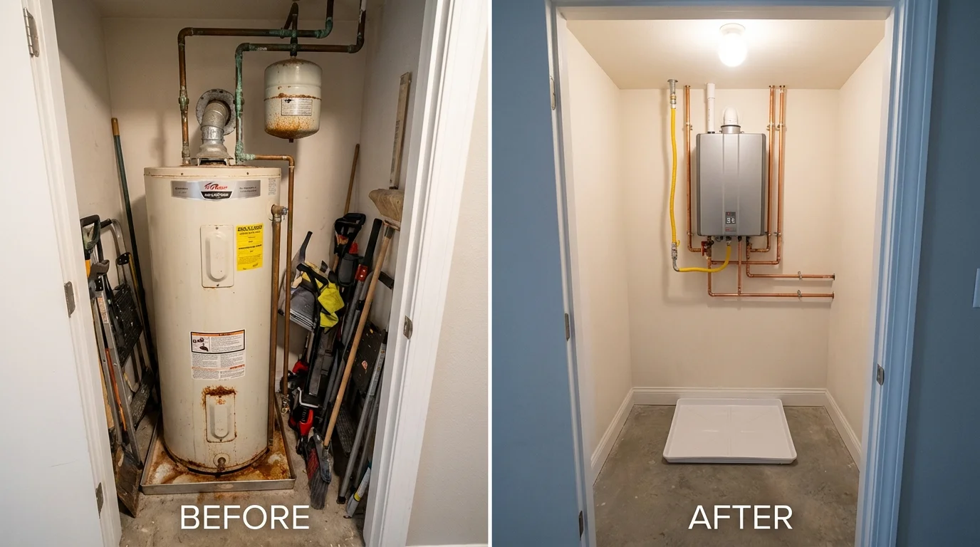 Tank water heater versus wall-mounted tankless unit comparison for Bartlesville, OK homeowners