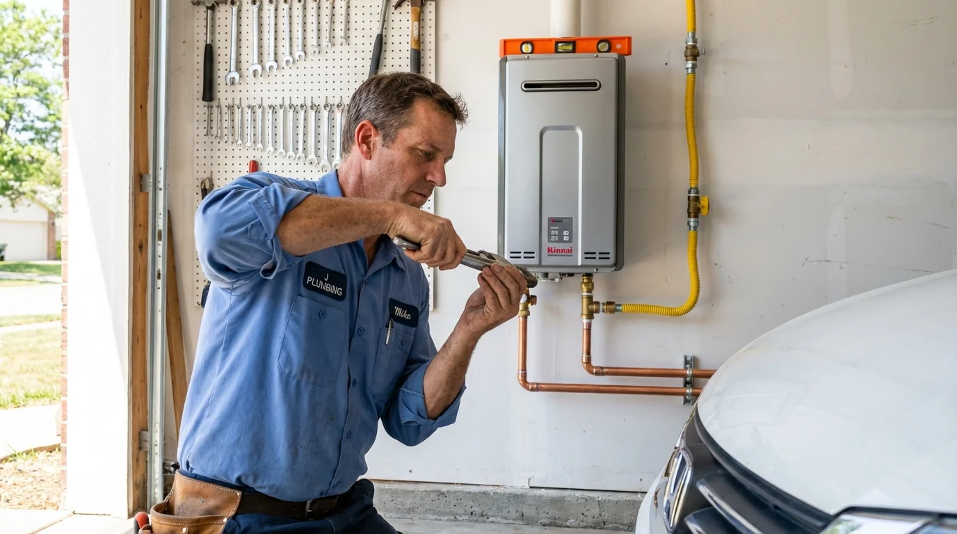 Tankless water heater installation by a Johns Plumbing LLC plumber in Bartlesville